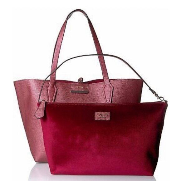 Guess Handbags - *NEW GUESS Reversible Burgundy Velvet/Pink Tote.